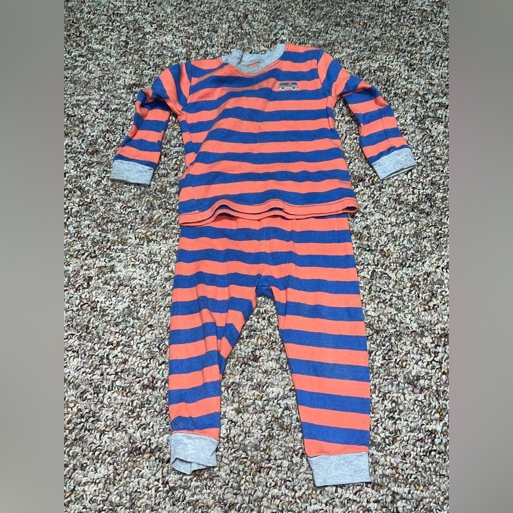 Boys, girls infant 9 month outfit pajamas Carter's Orange and Blue Striped
